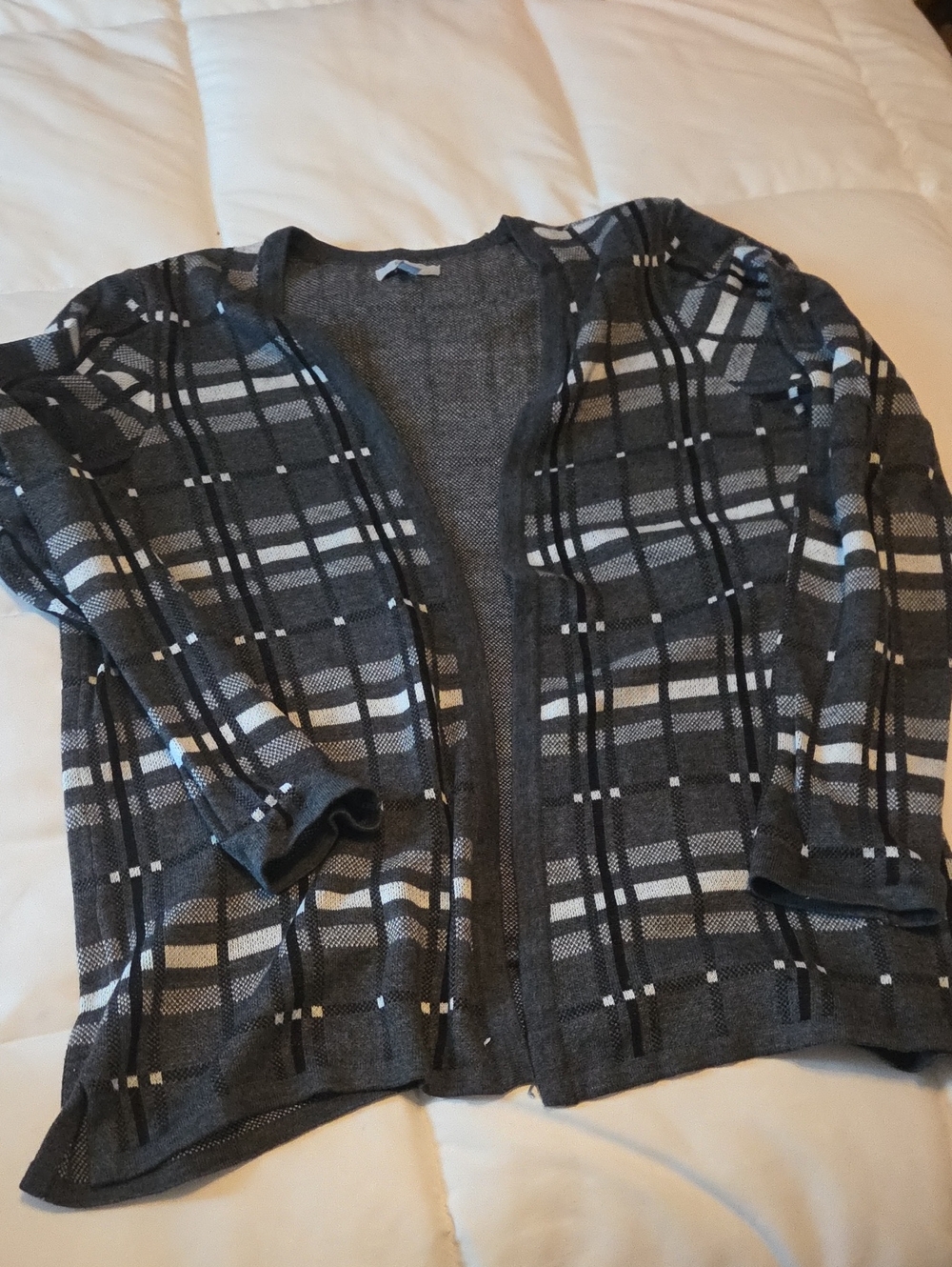 croft & barrow Gray Plaid Open-Front Cardigan